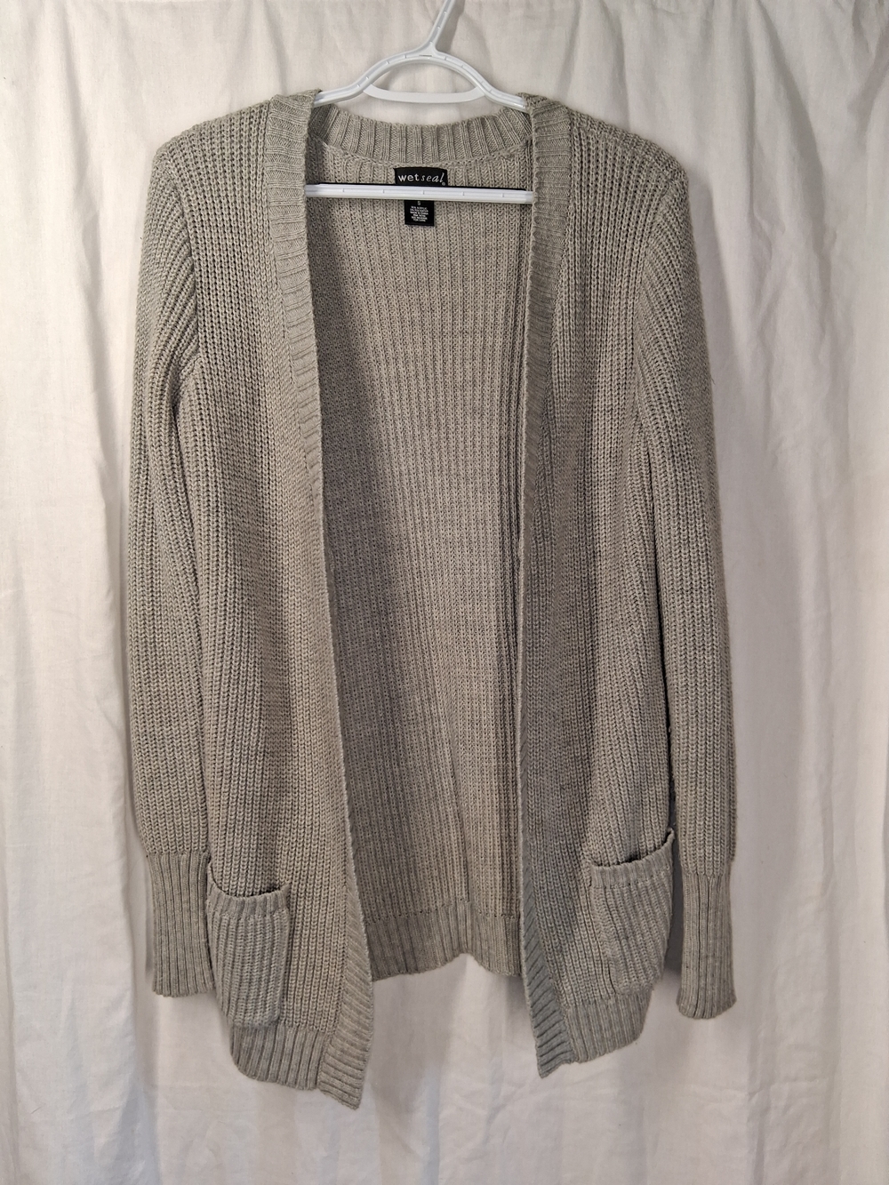 Wet Seal Open-Front Knit Cardigan - Light Gray